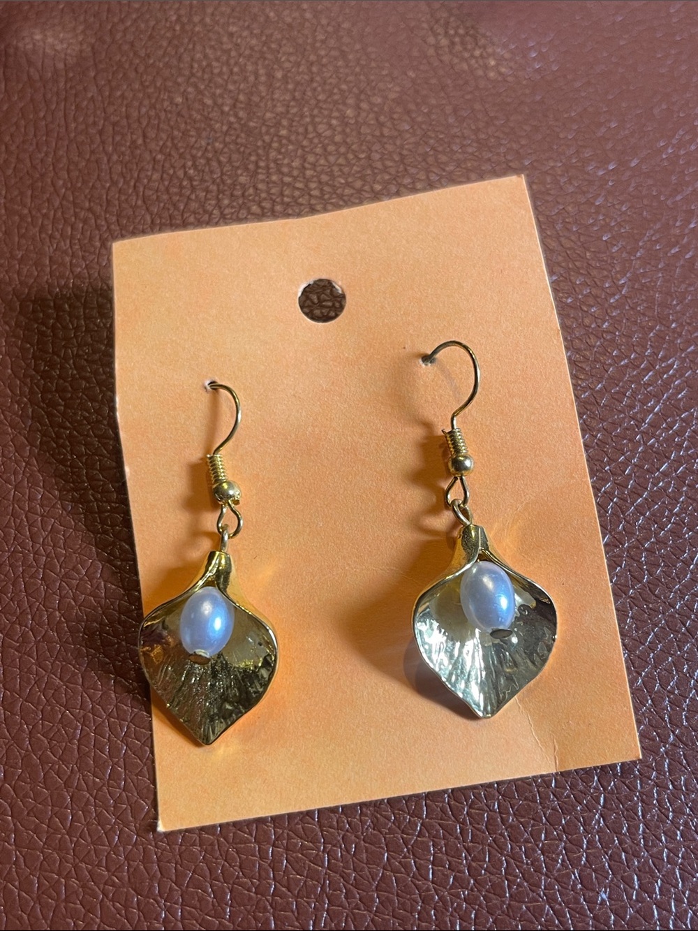 Cala lily gold tone & faux pearl pierced earrings